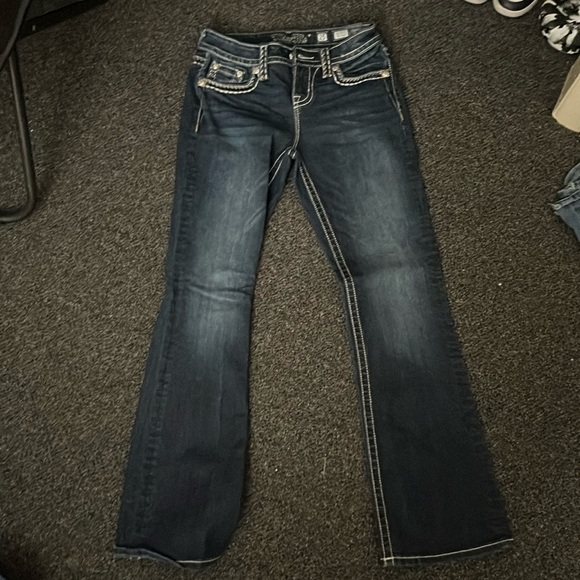 Jean Bootcut Miss Me Taille W27 X L34 - Tissu épais (cotton/spandex), Bleu Foncé, Coupe Curvy Mi-montant